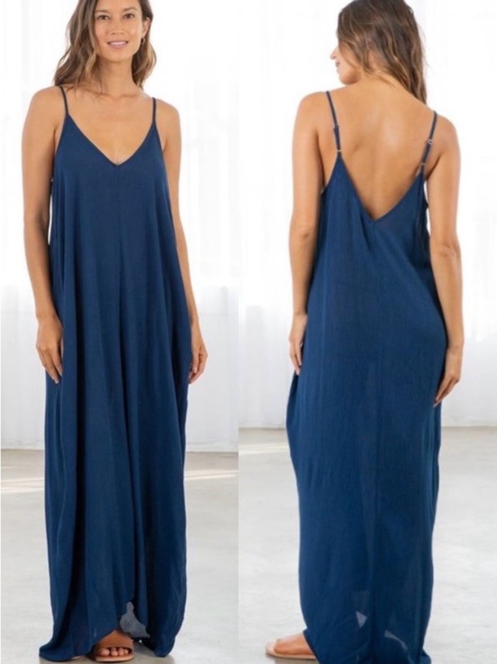 LoveStitch Pacific Blue gauze V-Neck cocoon Maxi Dress